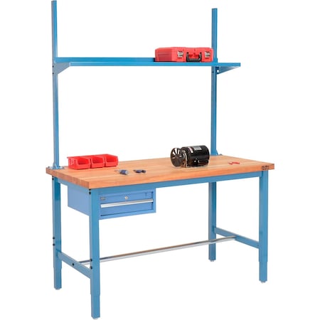 Global Industrial 72x36 Production Workbench Maple Square Edge, Drawer, Upright & Shelf-BL 318985BL